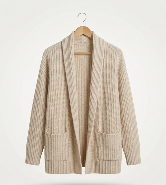Vibonanza | Oversized Gebreid Vest Lange Mouw Neutraal