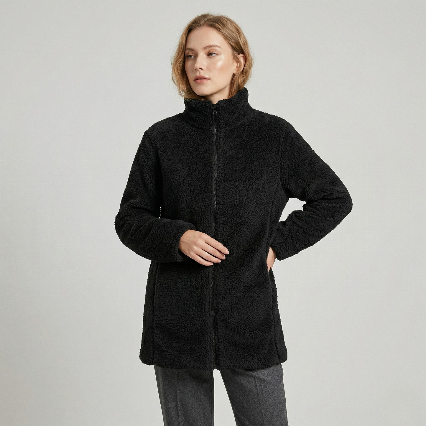 Vibonanza | Dames Lange Winterjas Teddy met Ritssluiting