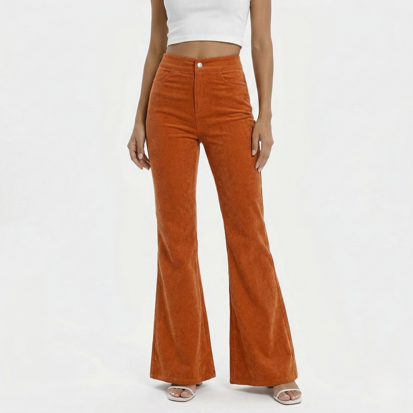 Vibonanza | Dames Corduroy Flared Broek Roestkleurig