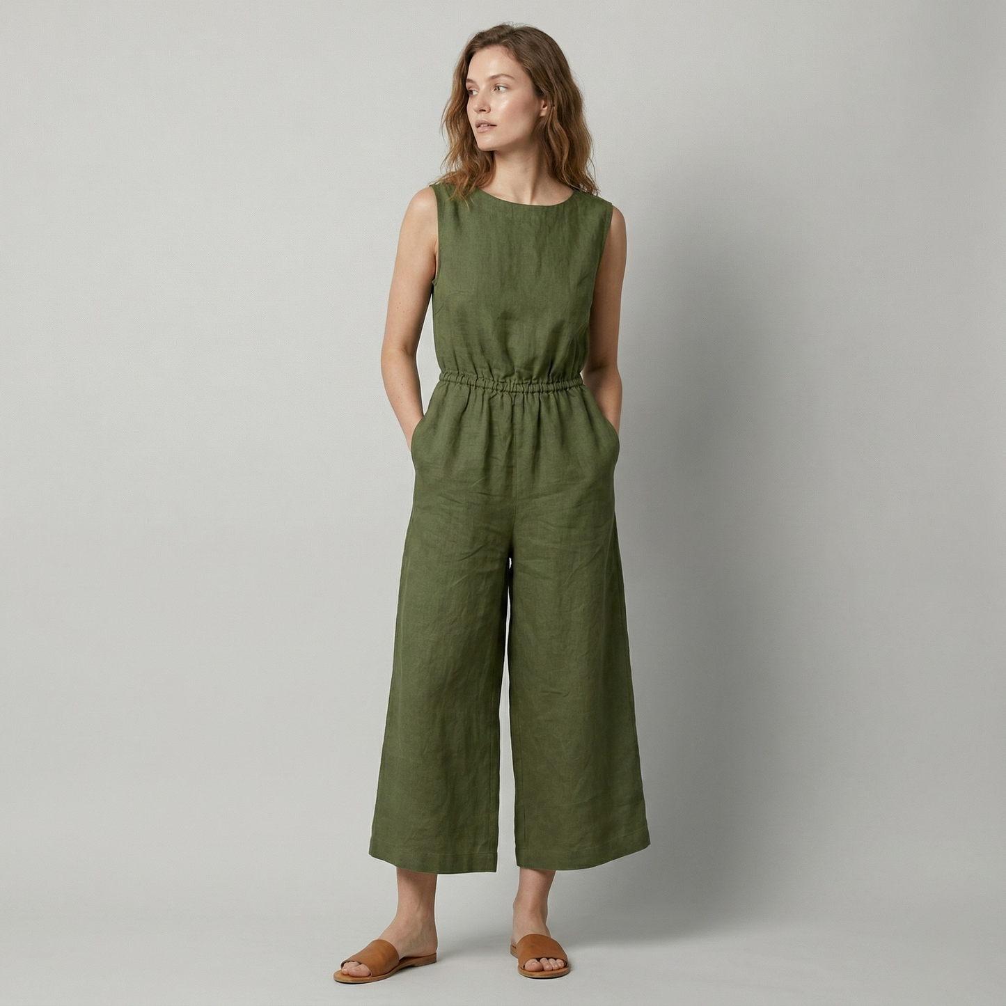Vibonanza | Dames Mouwloze Jumpsuit Linnen Katoen Mix