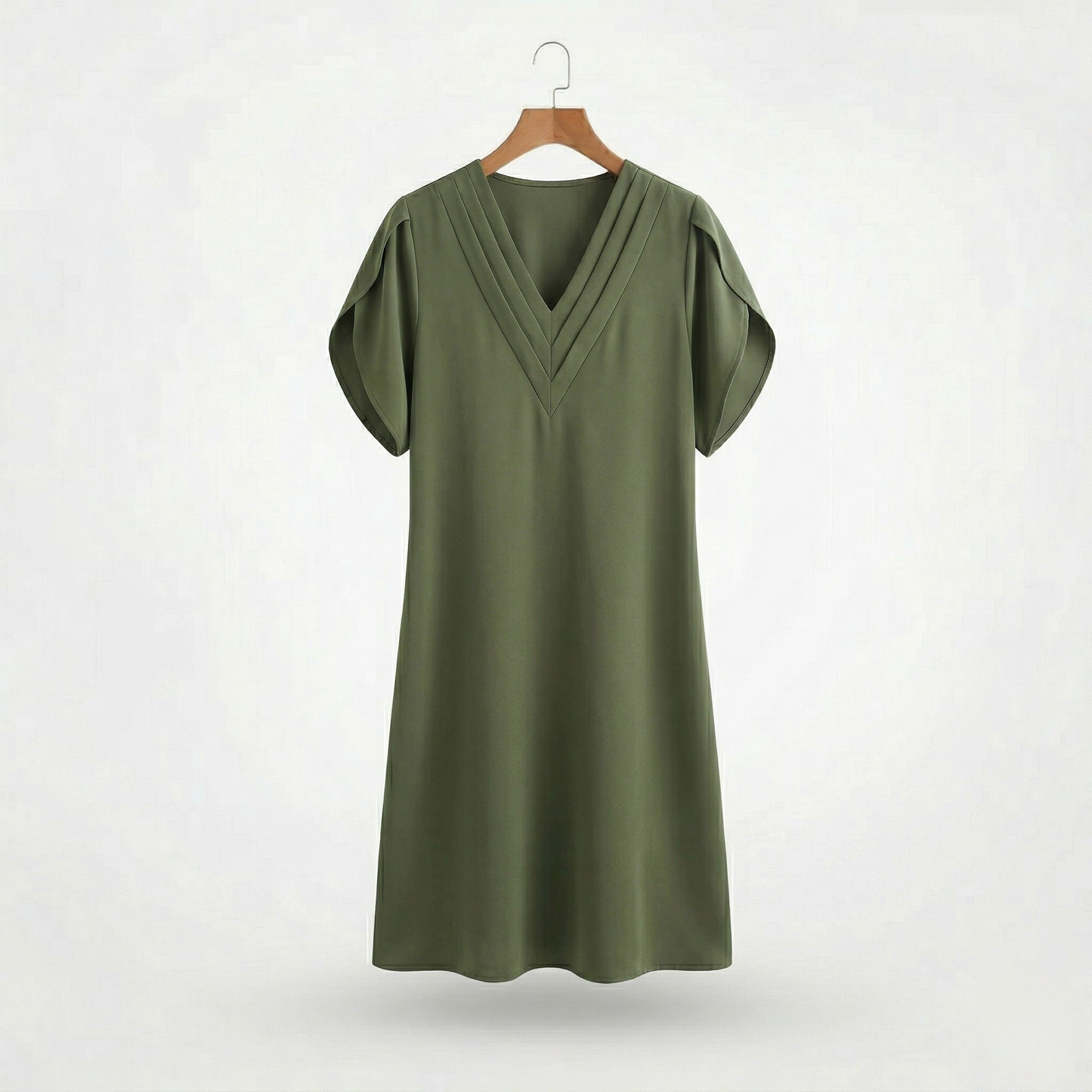 Vibonanza | Elegante Olijfgroene Korte Mouw Jurk