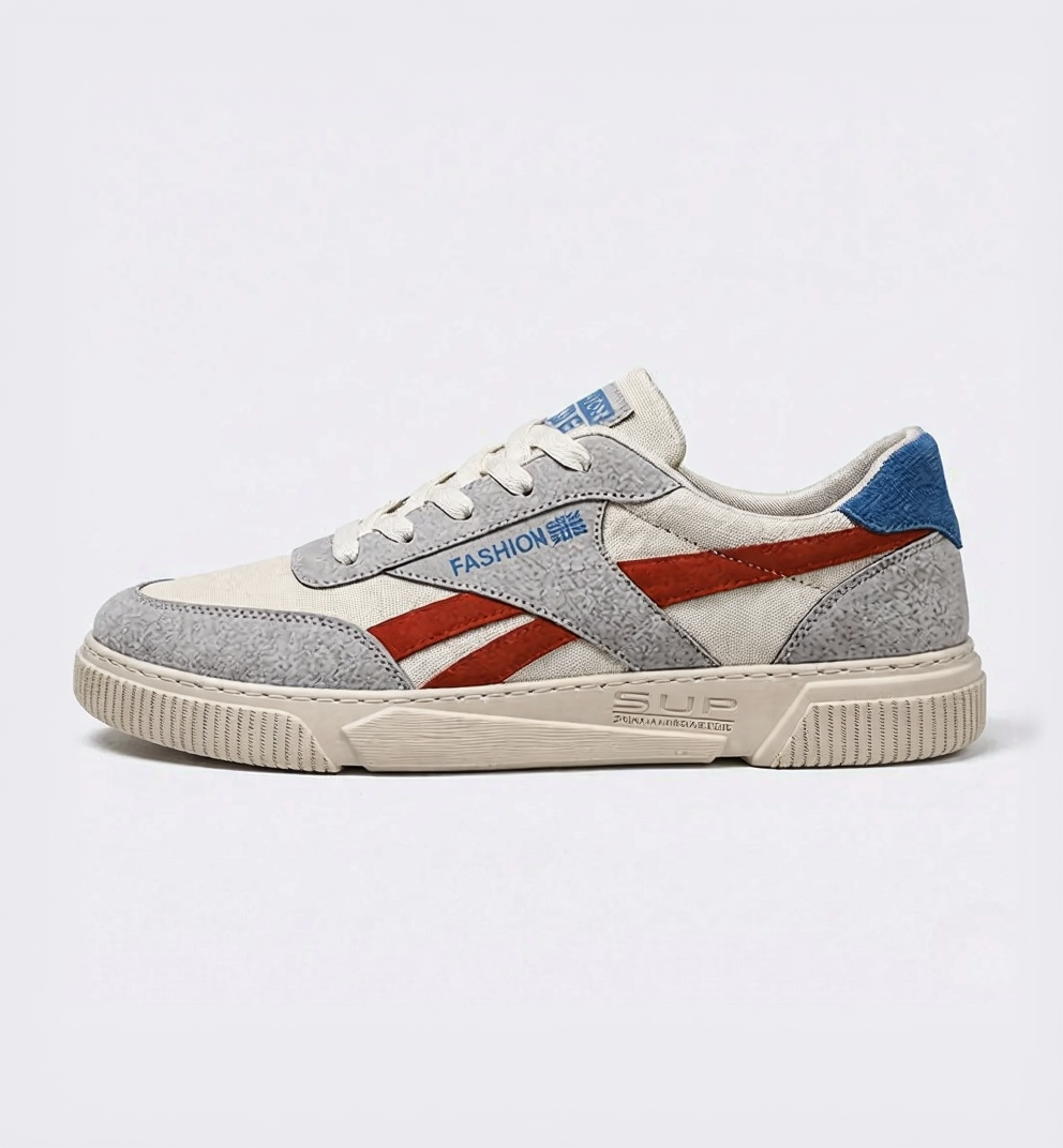 Vibonanza | Heren Sneakers Beige met Rode Strepen