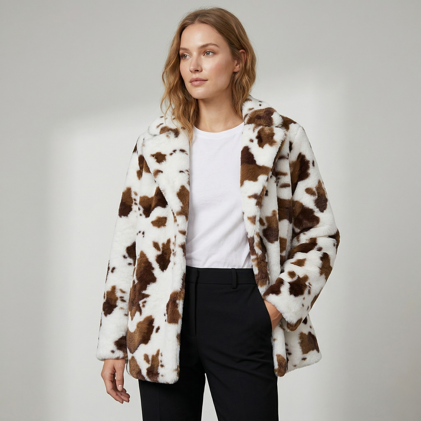 Vibonanza | Koeienprint Winterjas van Imitatiebont
