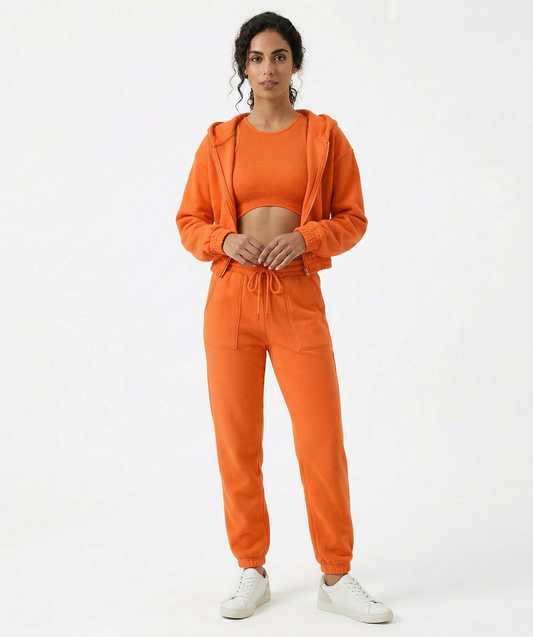 Vibonanza | Dames Zachte Hoodie Jumpsuit Oranje