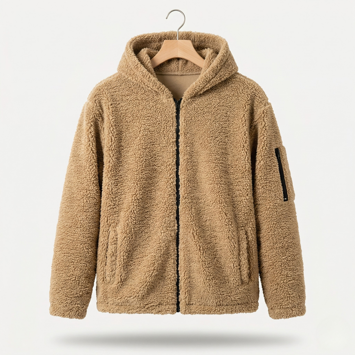 Vibonanza | Beige Fluwelen Sherpa Winterjas met Capuchon