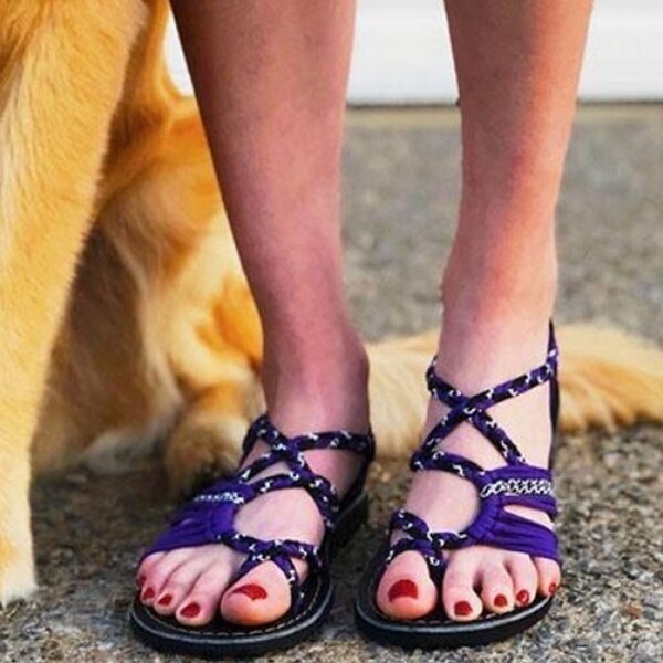 Vibonanza | Dames Handgeweven Lace-Up Sandalen