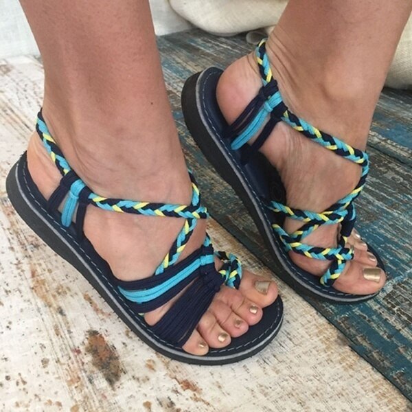 Vibonanza | Dames Handgeweven Lace-Up Sandalen