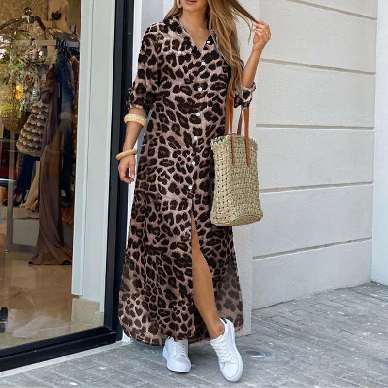 Vibonanza | Enkellange Jurk Luipaardprint Lange Mouwen