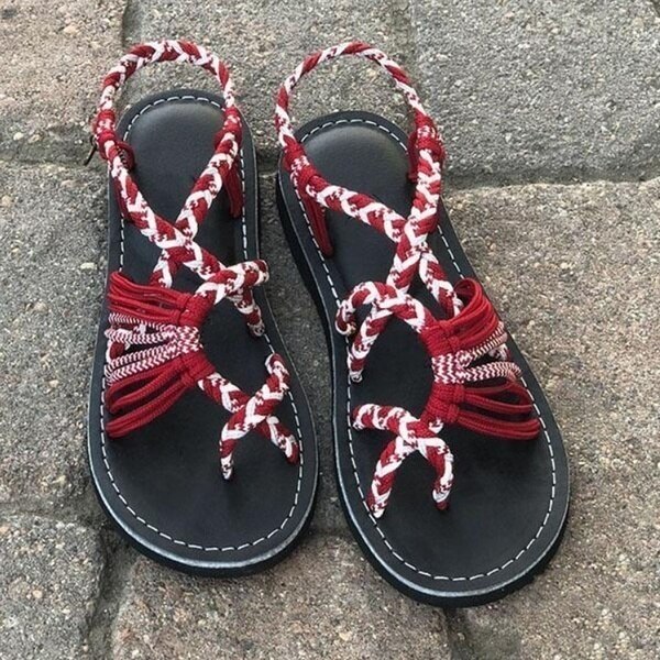 Vibonanza | Dames Handgeweven Lace-Up Sandalen
