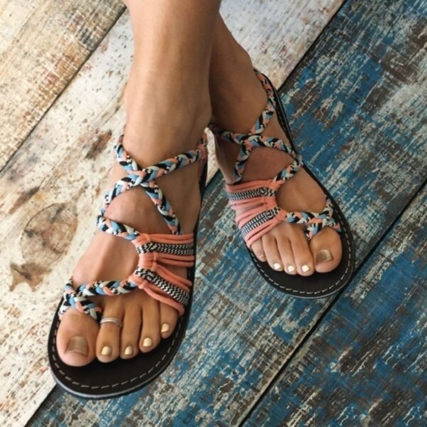 Vibonanza | Dames Handgeweven Lace-Up Sandalen