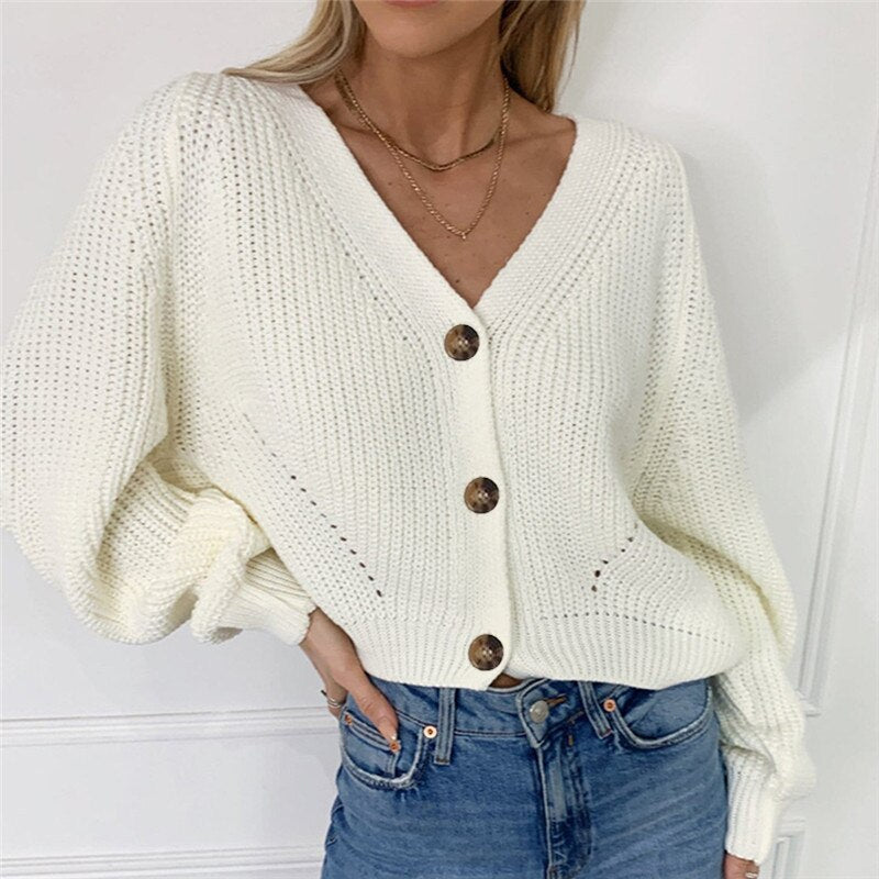 Vibonanza | Dames Chunky Knit Vest met V-hals en Ballonmouwen - Beige