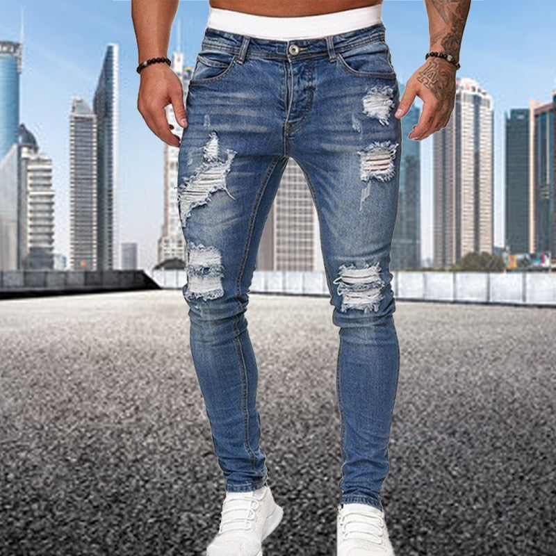 Vibonanza | Heren Skinny Jeans Vintage Washed Denim