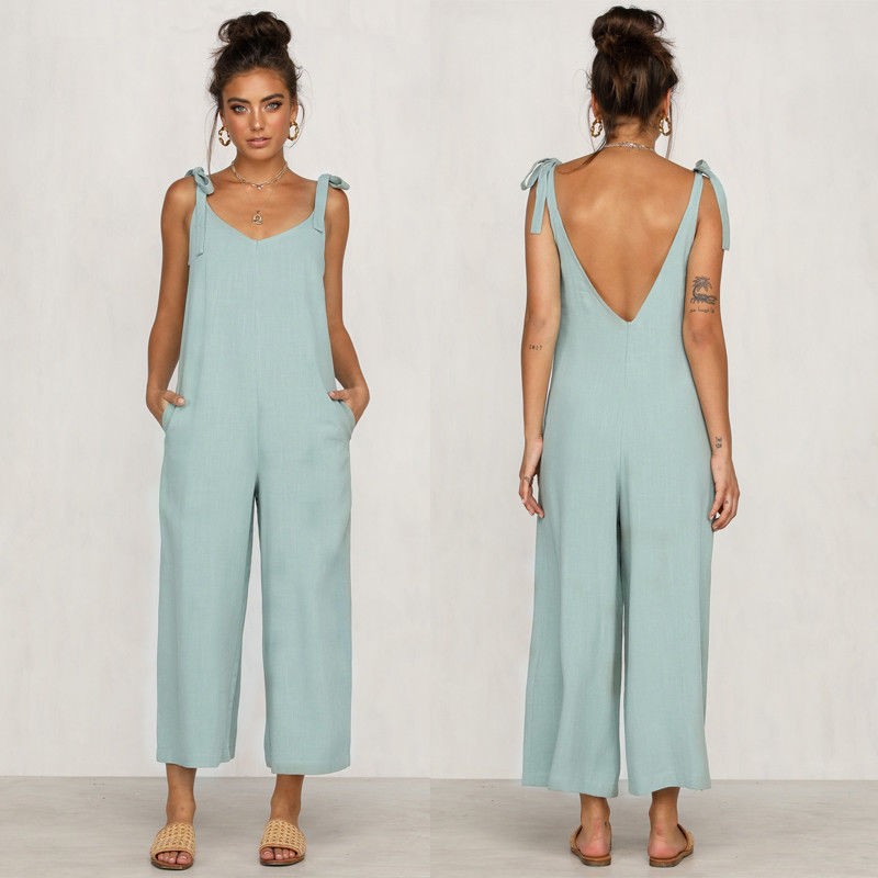 Vibonanza | Dames Mouwloze Khaki Jumpsuit