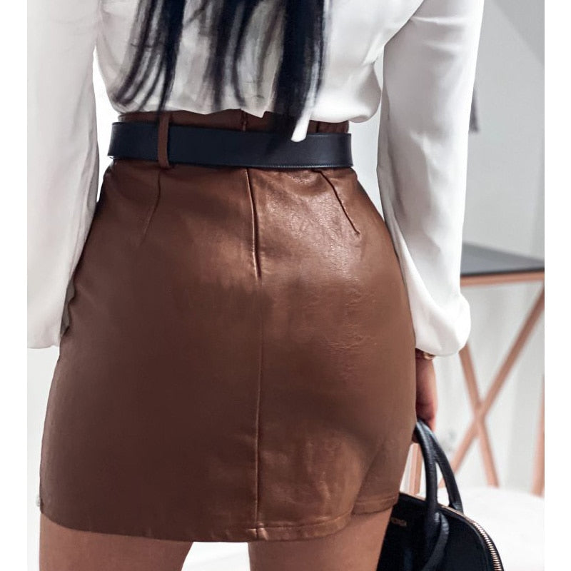Vibonanza | Elegante Leren Look Rok met Pailletjes en Split