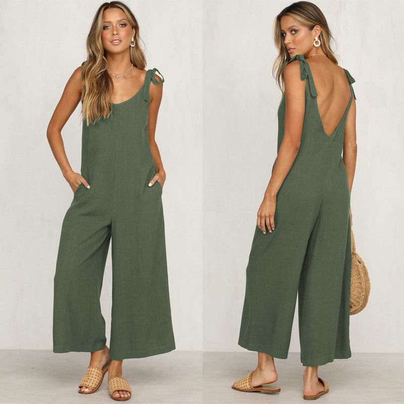 Vibonanza | Dames Mouwloze Khaki Jumpsuit