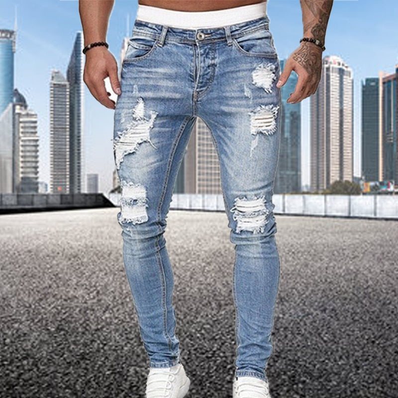 Vibonanza | Heren Skinny Jeans Vintage Washed Denim