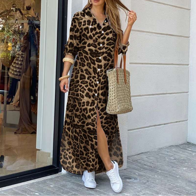 Vibonanza | Enkellange Jurk Luipaardprint Lange Mouwen