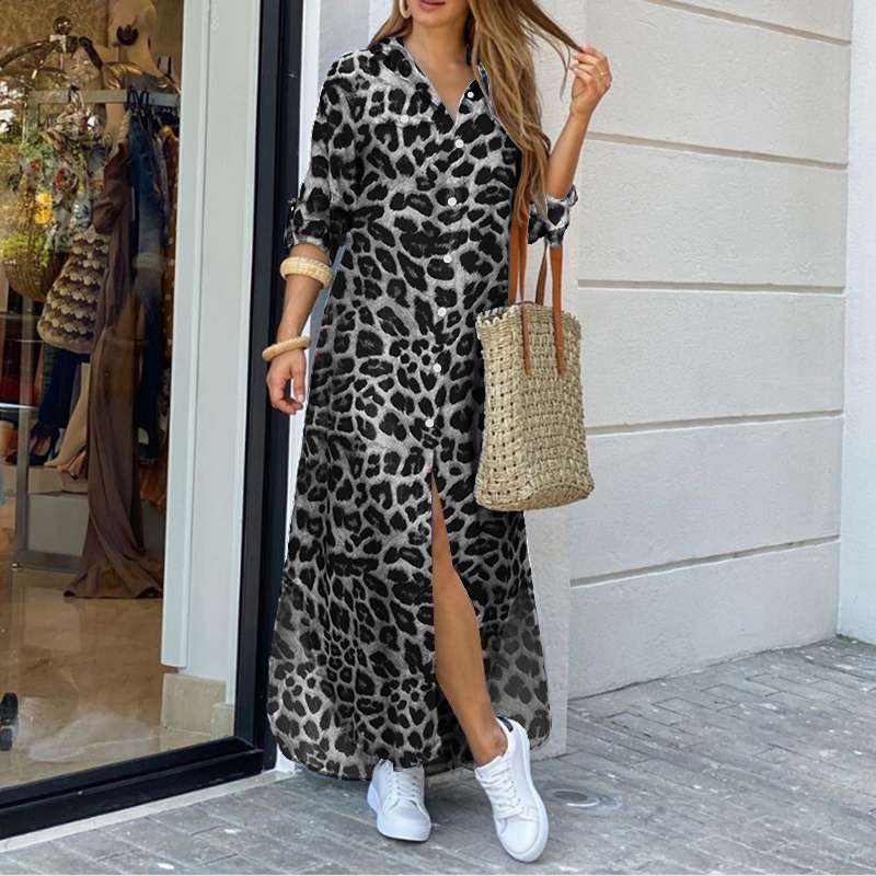 Vibonanza | Enkellange Jurk Luipaardprint Lange Mouwen