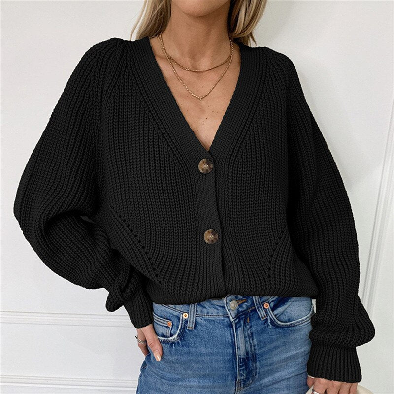 Vibonanza | Dames Chunky Knit Vest met V-hals en Ballonmouwen - Beige