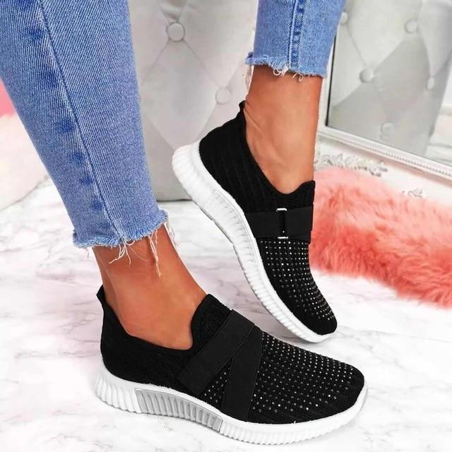 Vibonanza | Slip-on Dames Sneakers Met Klittenband en Mesh Stof