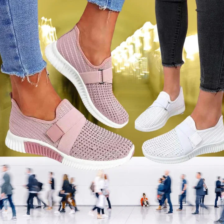 Vibonanza | Slip-on Dames Sneakers Met Klittenband en Mesh Stof