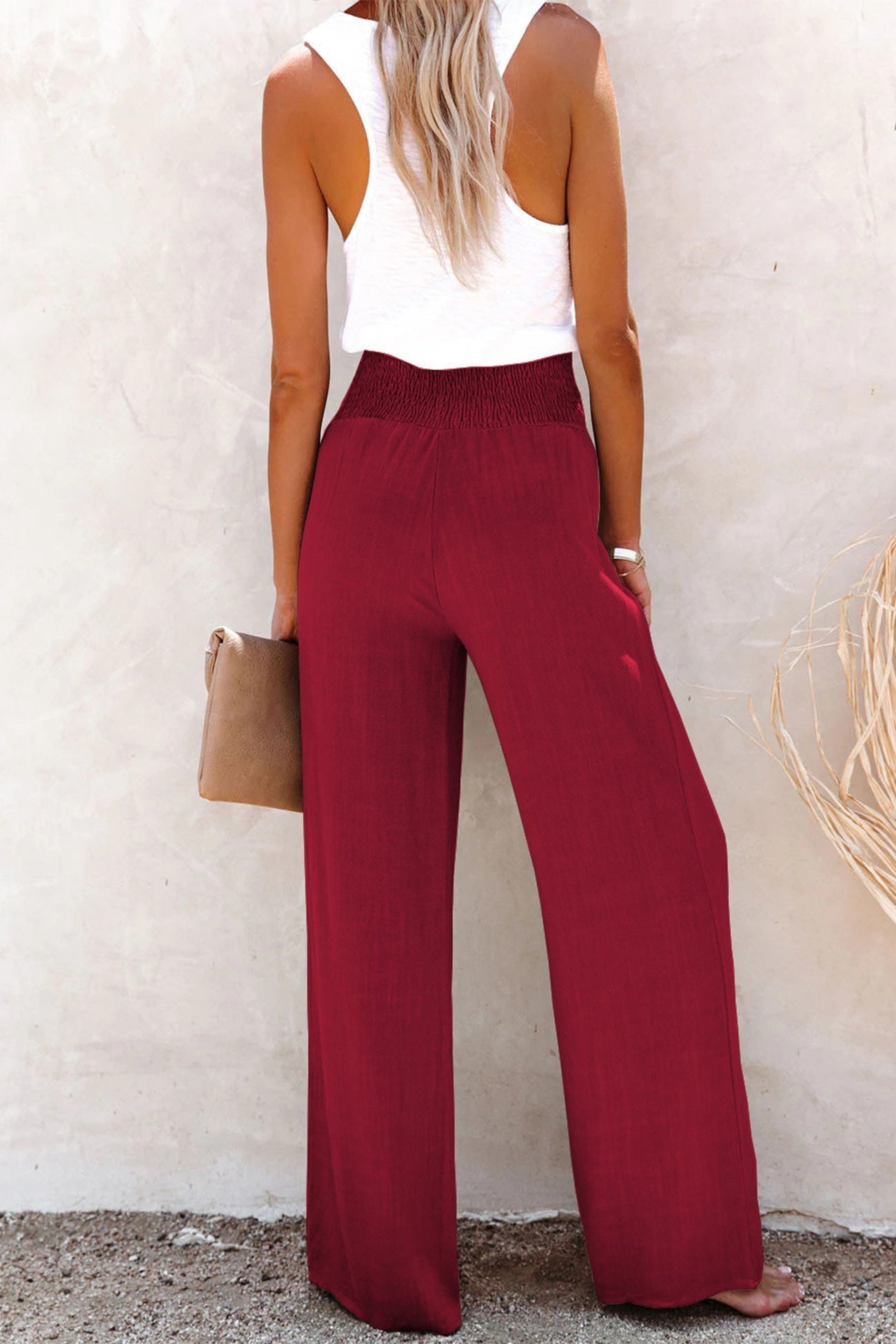 Vibonanza | Dames Wijde Broek Hoge Taille Burgundy