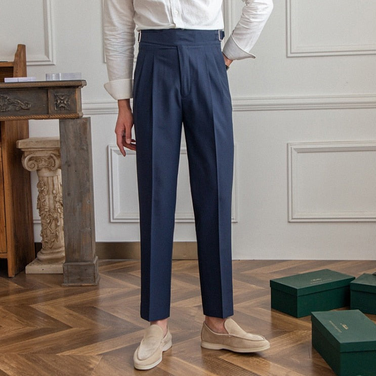 Vibonanza | Klassieke Lichtgrijze Herenbroek Met Geplooid Design
