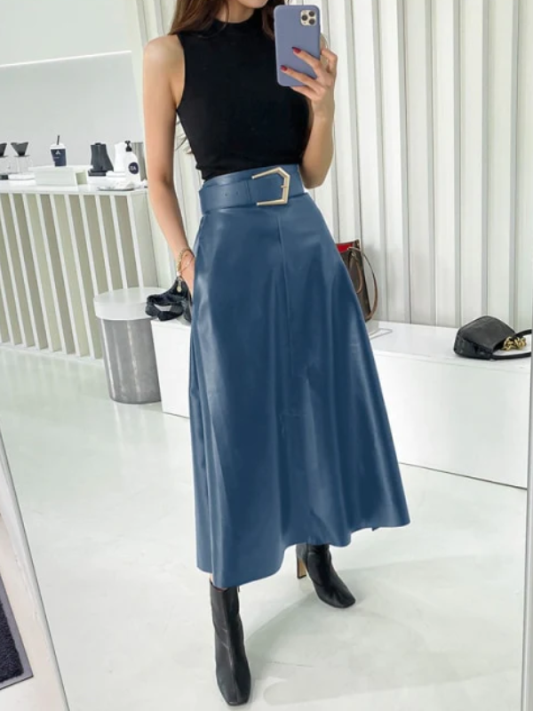 Vibonanza | Dames PU Leren Maxi Rok