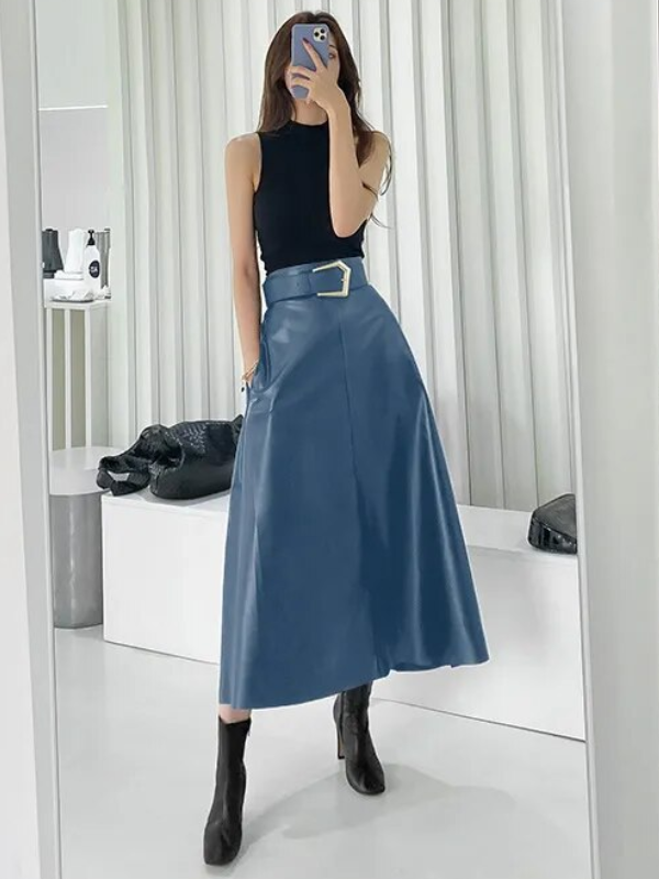 Vibonanza | Dames PU Leren Maxi Rok
