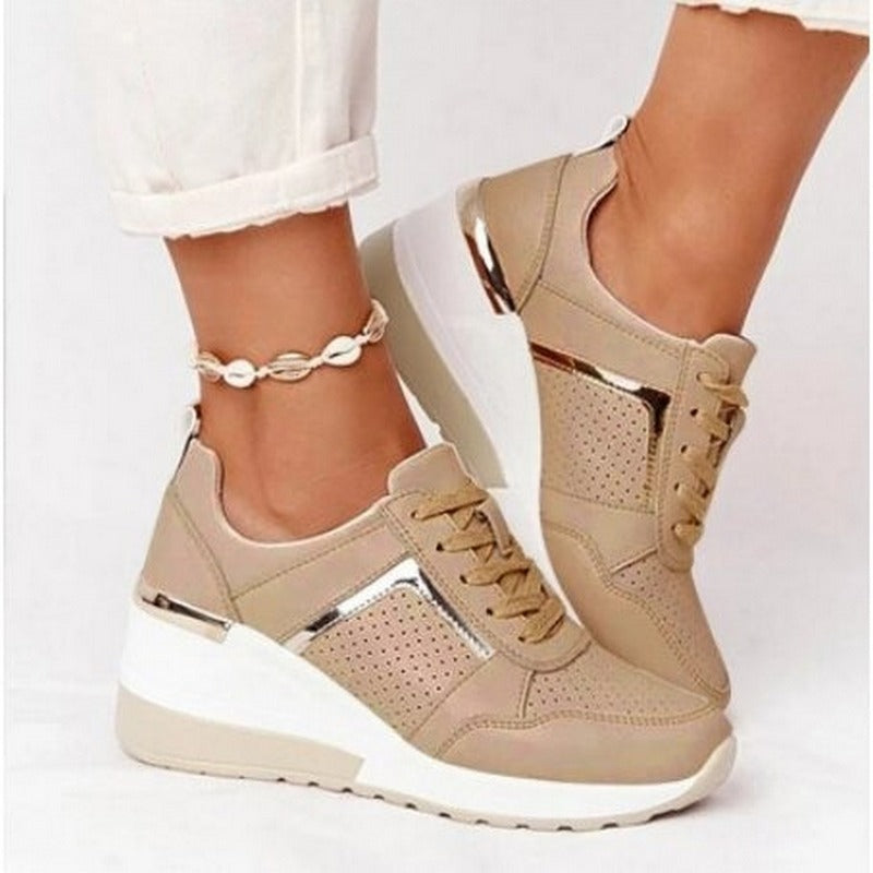 Vibonanza | Orthopedische Beige Wedge Sneakers Dames