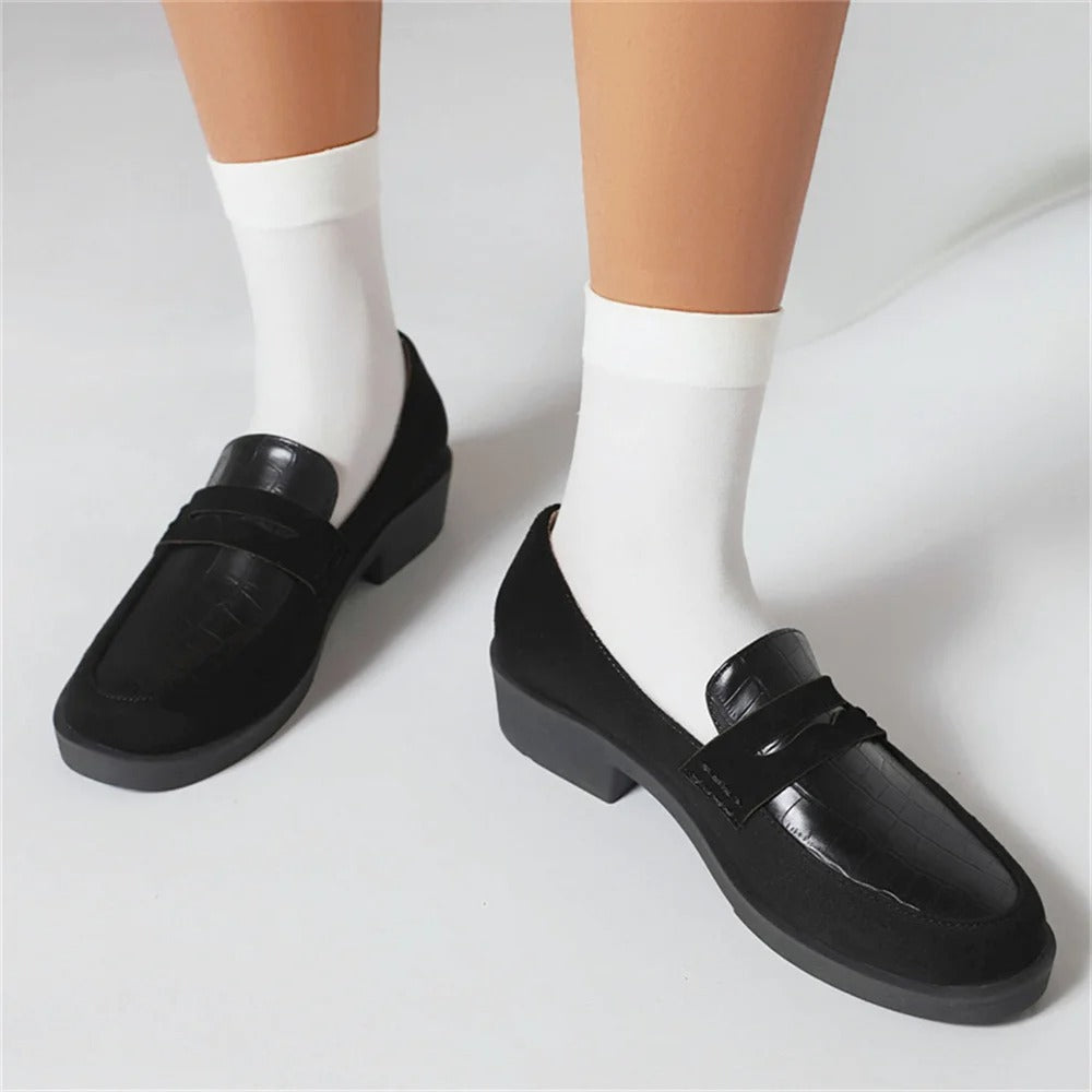 Vibonanza | Zwarte Leren Damesloafers Croc Patroon
