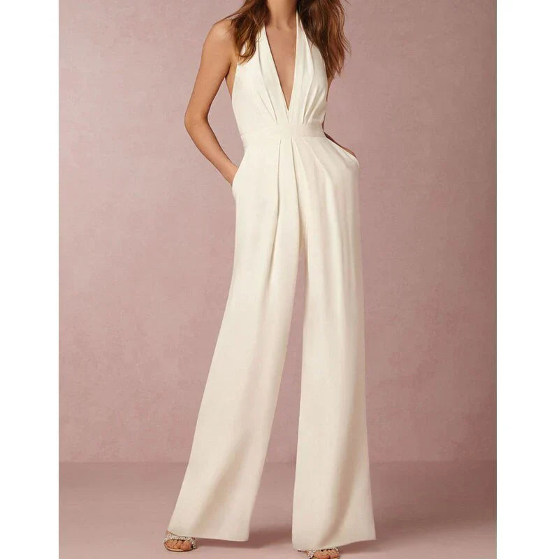 Vibonanza | Dames Mouwloze Jumpsuit met Wijde Pijpen
