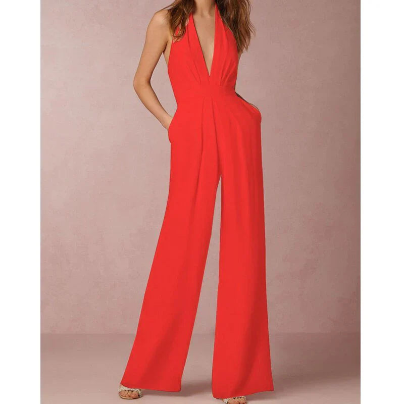 Vibonanza | Dames Mouwloze Jumpsuit met Wijde Pijpen
