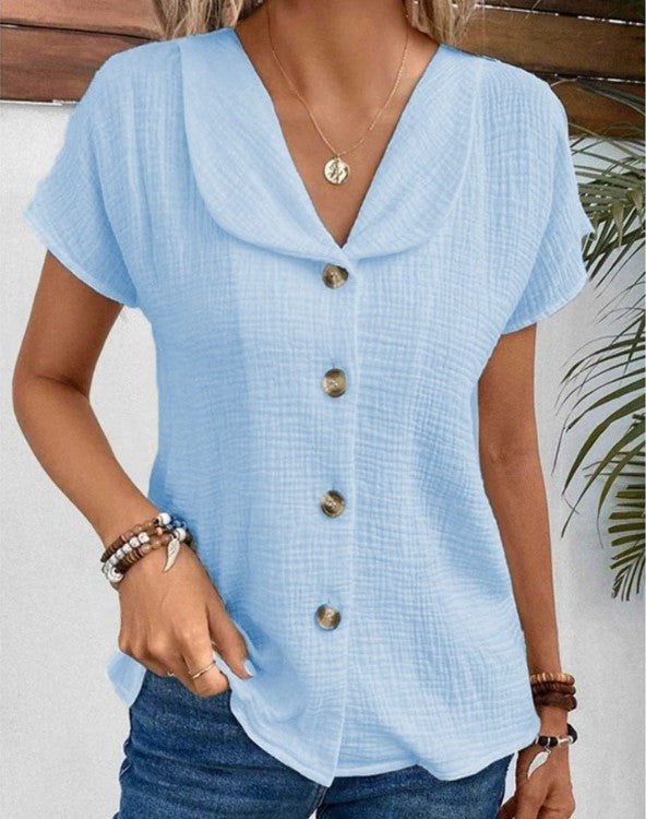 Vibonanza | Damesblouse Envelophals Korte Mouw