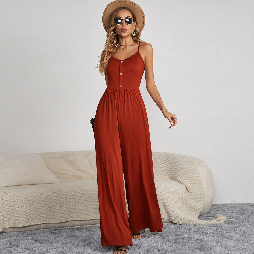 Vibonanza | Dames Mouwloze Jumpsuit Met Wijde Pijpen