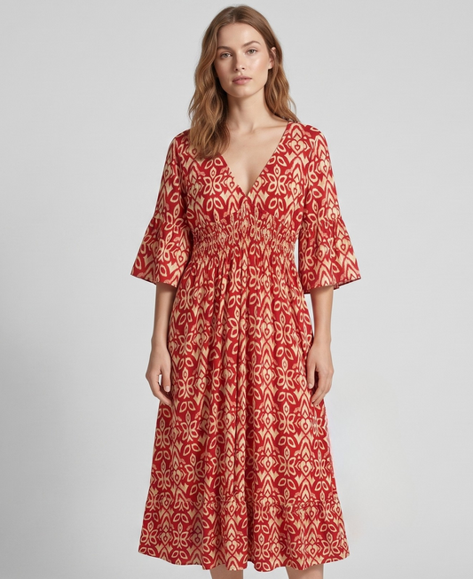 Vibonanza | Maxi Jurk V-hals Bohemian Driekwart Mouw