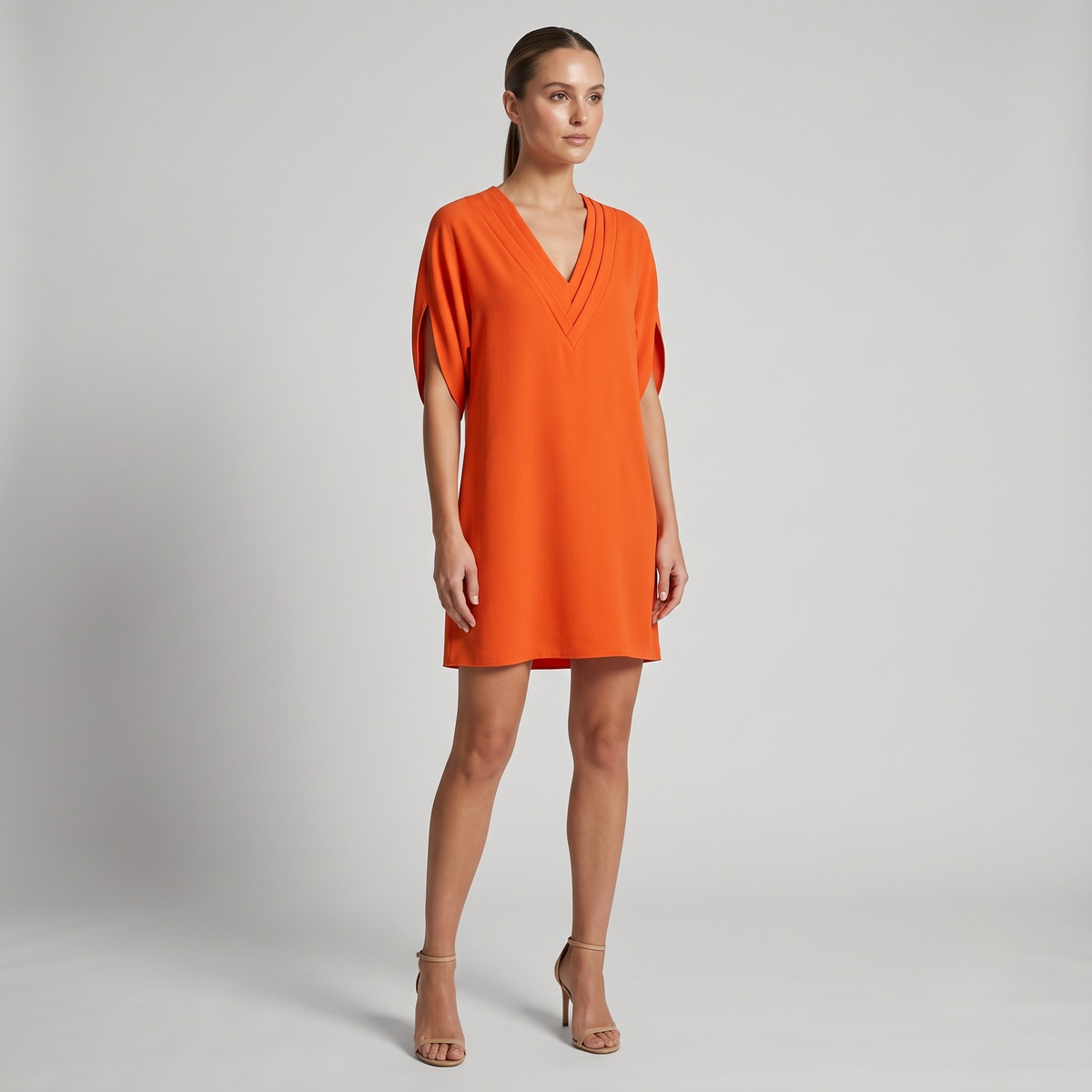 Vibonanza | Elegante Olijfgroene Korte Mouw Jurk