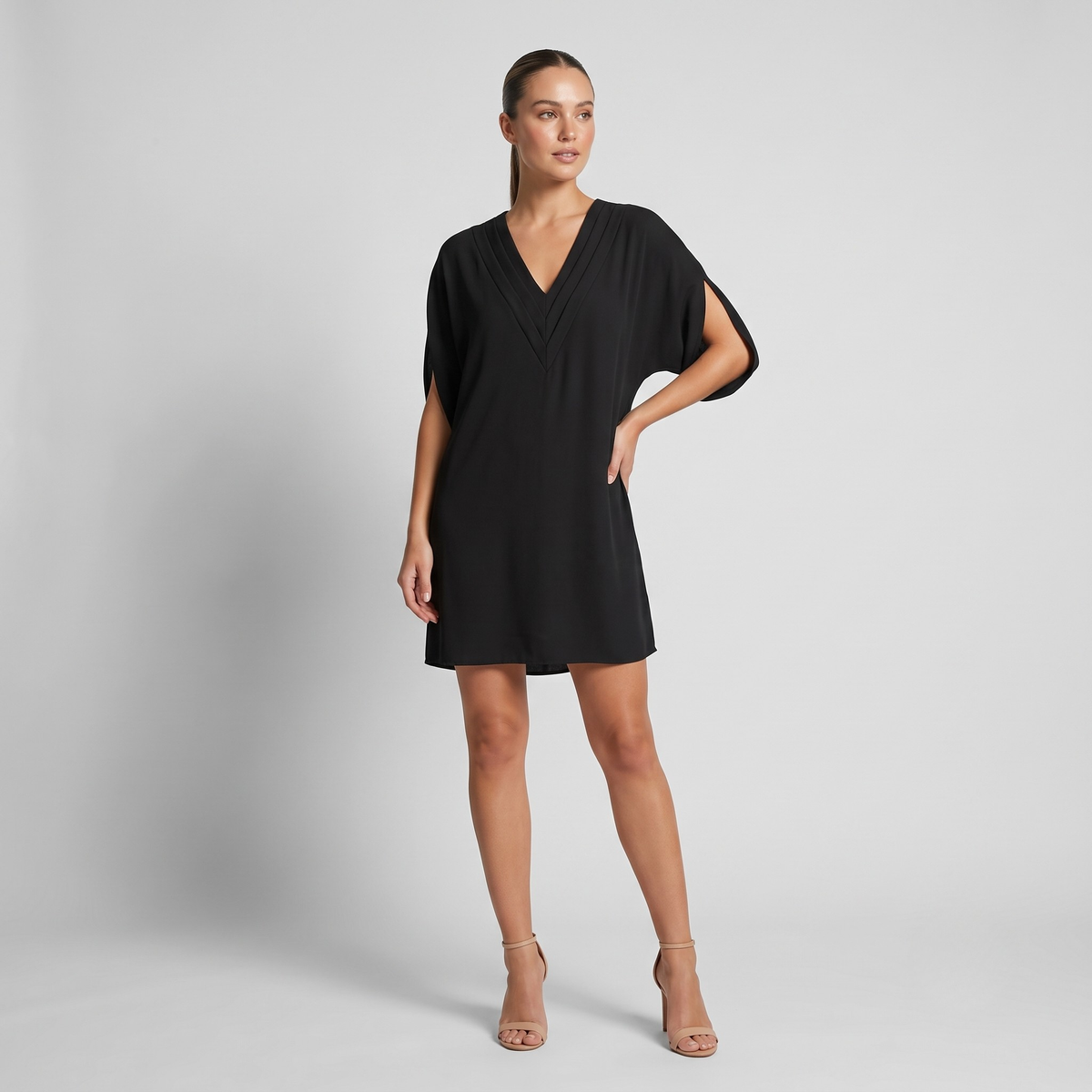 Vibonanza | Elegante Olijfgroene Korte Mouw Jurk