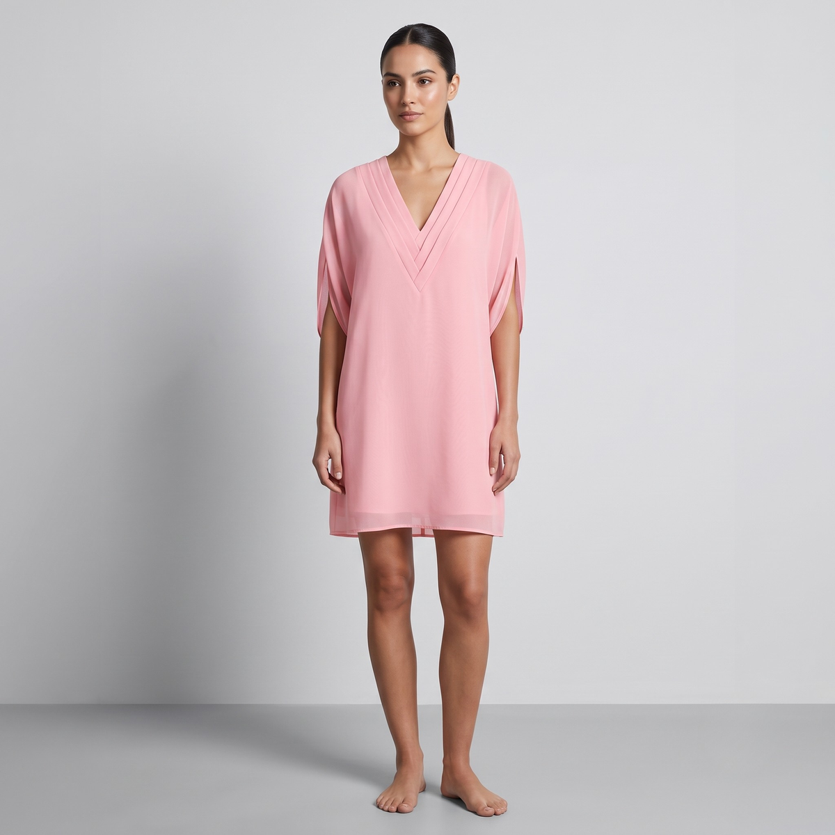 Vibonanza | Elegante Olijfgroene Korte Mouw Jurk
