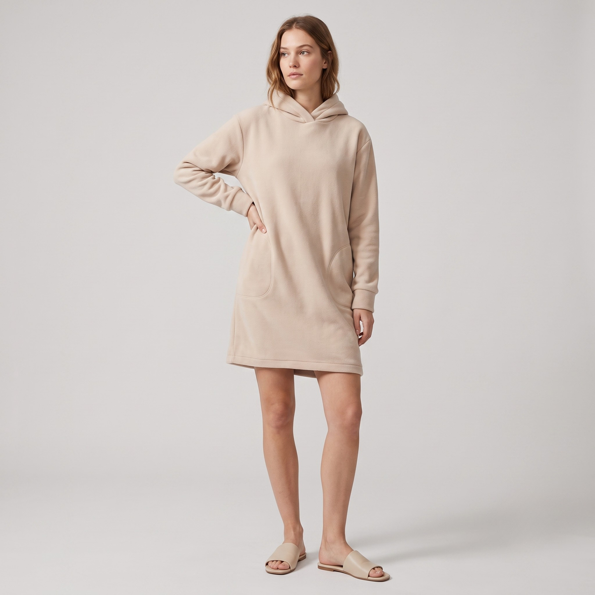 Vibonanza | Dames Zwarte Hoodie Jurk met Kangoeroezak