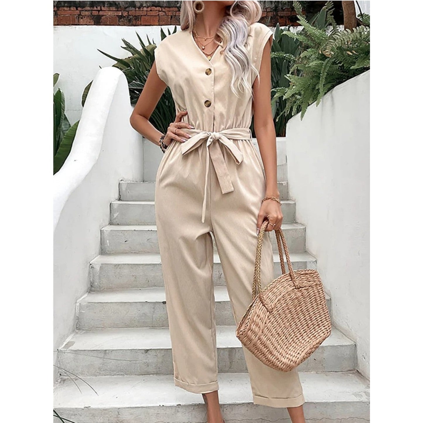Vibonanza | Stijlvolle Mouwloze Zomer Jumpsuit