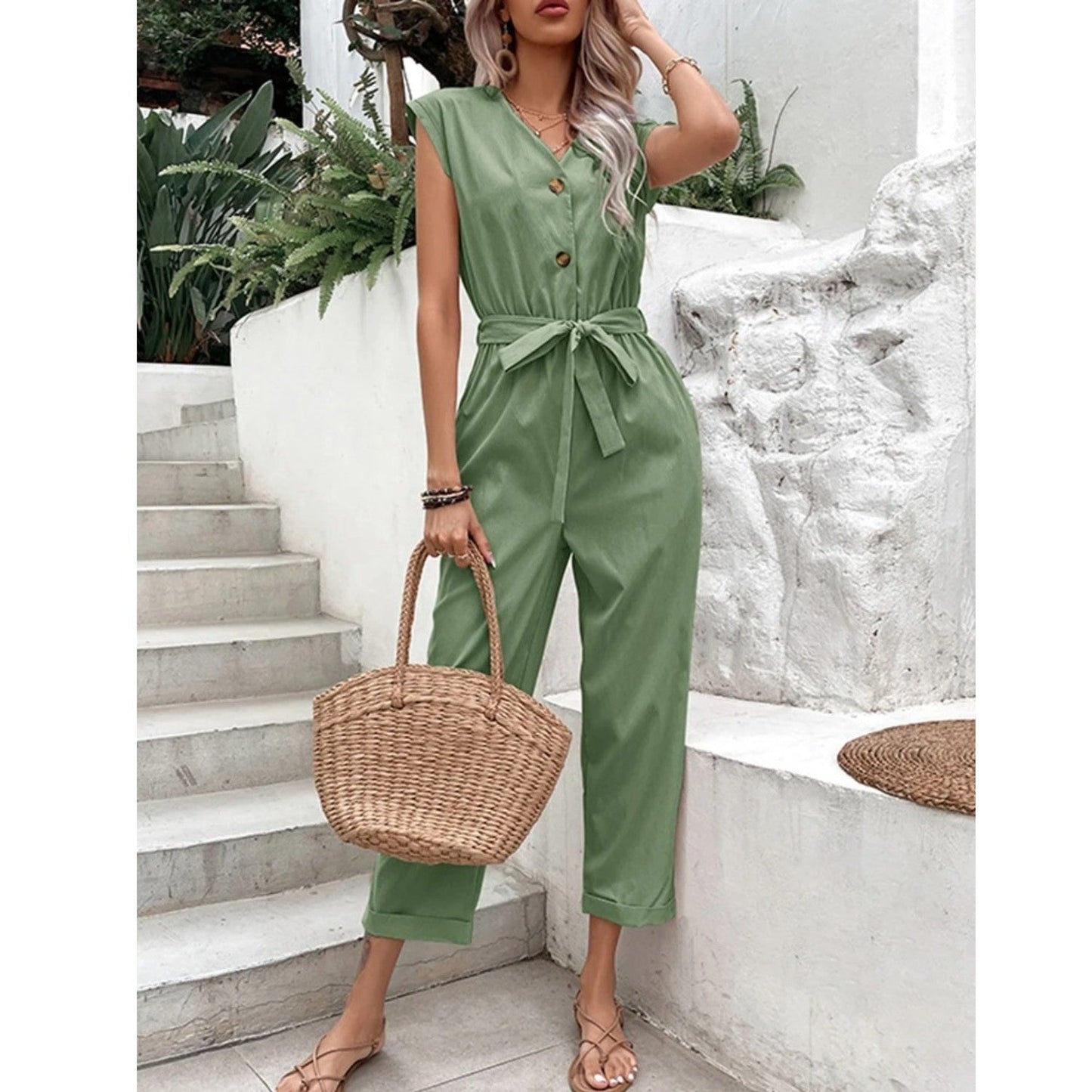 Vibonanza | Stijlvolle Mouwloze Zomer Jumpsuit