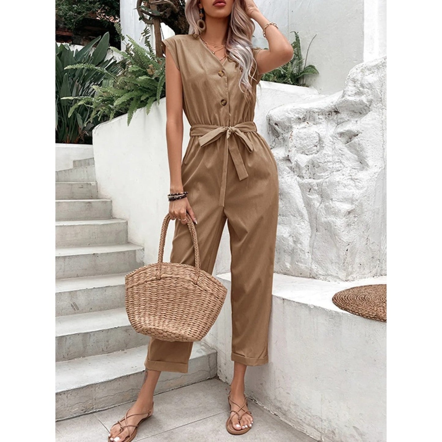 Vibonanza | Stijlvolle Mouwloze Zomer Jumpsuit