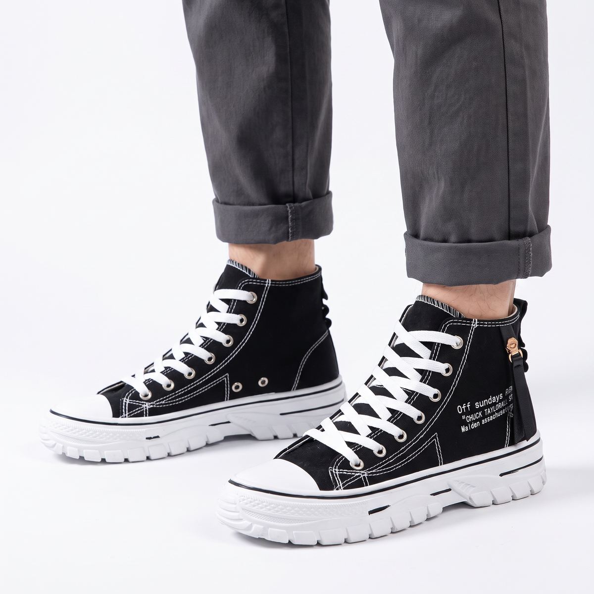 Vibonanza | Hoge Canvas Sneakers met Rits en Vetersluiting