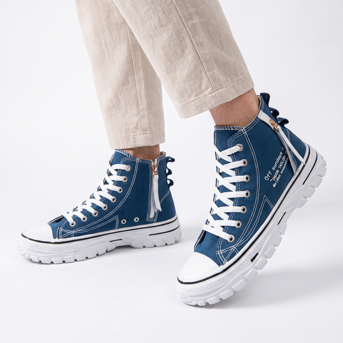 Vibonanza | Hoge Canvas Sneakers met Rits en Vetersluiting