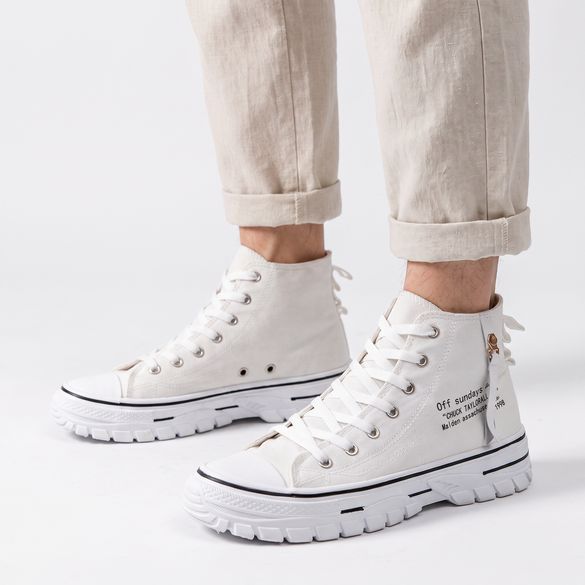Vibonanza | Hoge Canvas Sneakers met Rits en Vetersluiting