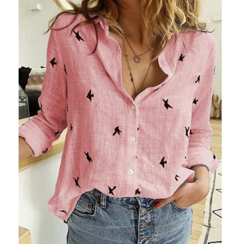 Vibonanza | Damesblouse Vogelmotief Korte Mouw