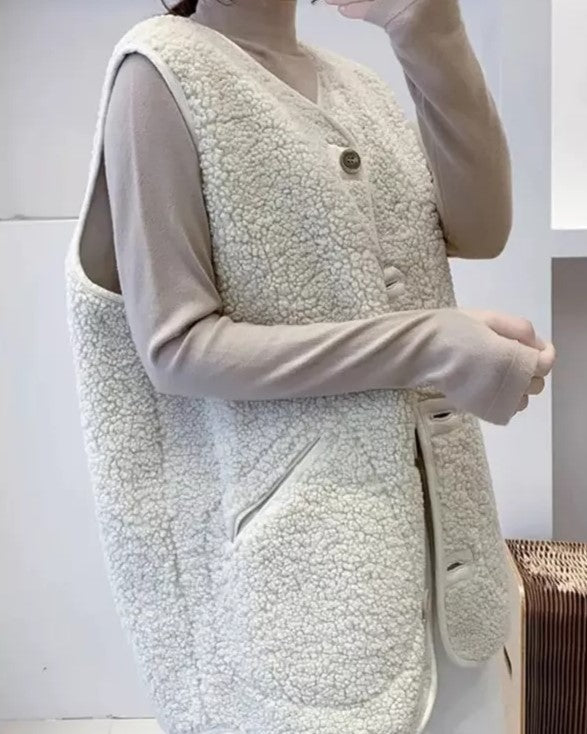 Vibonanza | Lang Taupe Dameswollen Gilet