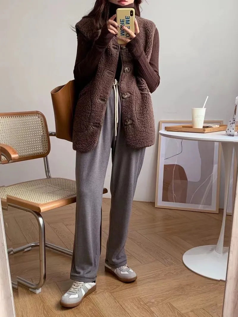 Vibonanza | Lang Taupe Dameswollen Gilet