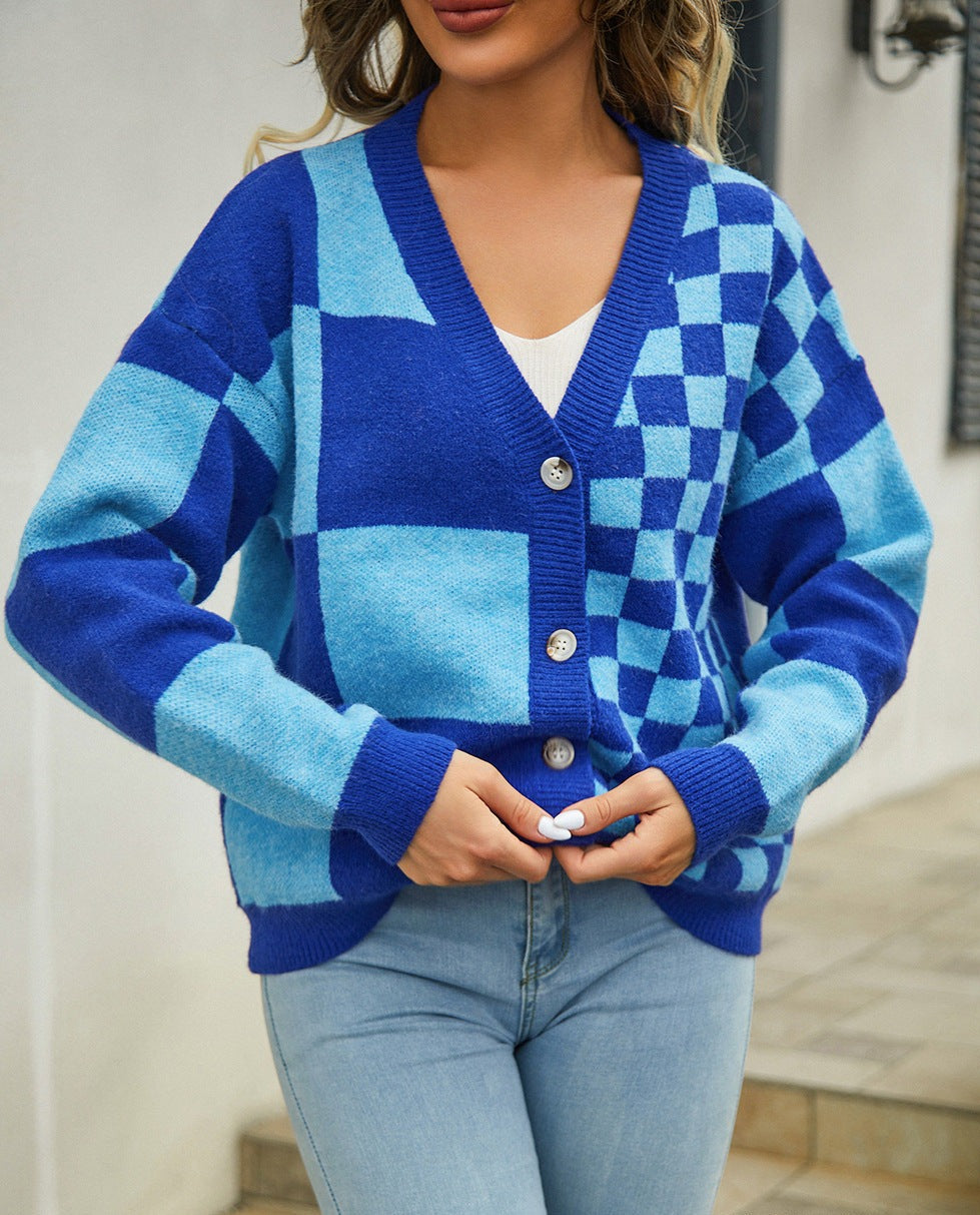 Vibonanza | Dames Blauwe Oversized Cardigan Met Knopen